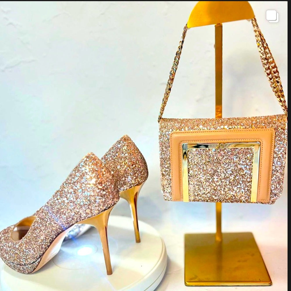 JIMMY CHOO New never worn sparkly rose gold high heels