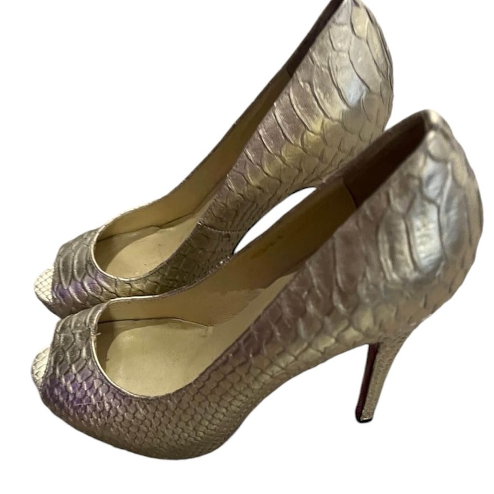 JIMMY CHOO Python gold leather high heel