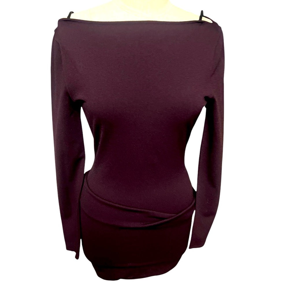 GUCCI boat neck fitted midi dress eggplant