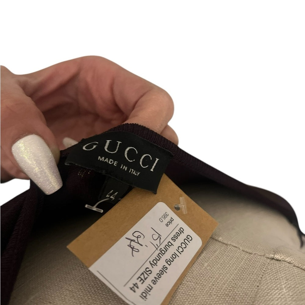 GUCCI boat neck fitted midi dress eggplant