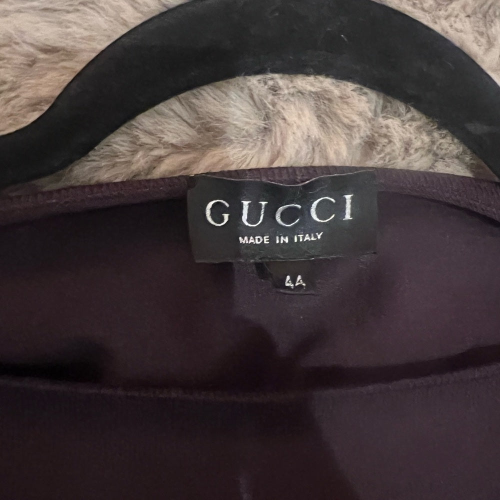 GUCCI boat neck fitted midi dress eggplant