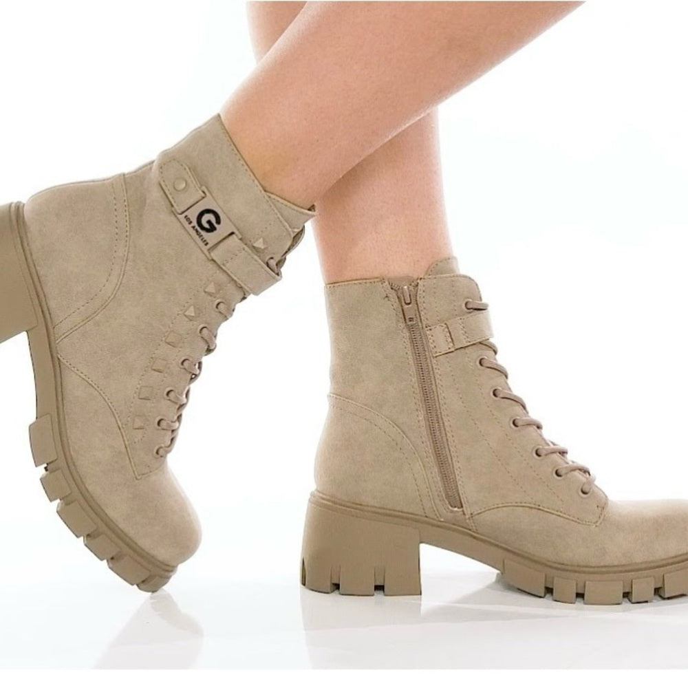 GBG LOS ANGELES Aiken studded lug sole combat bootie