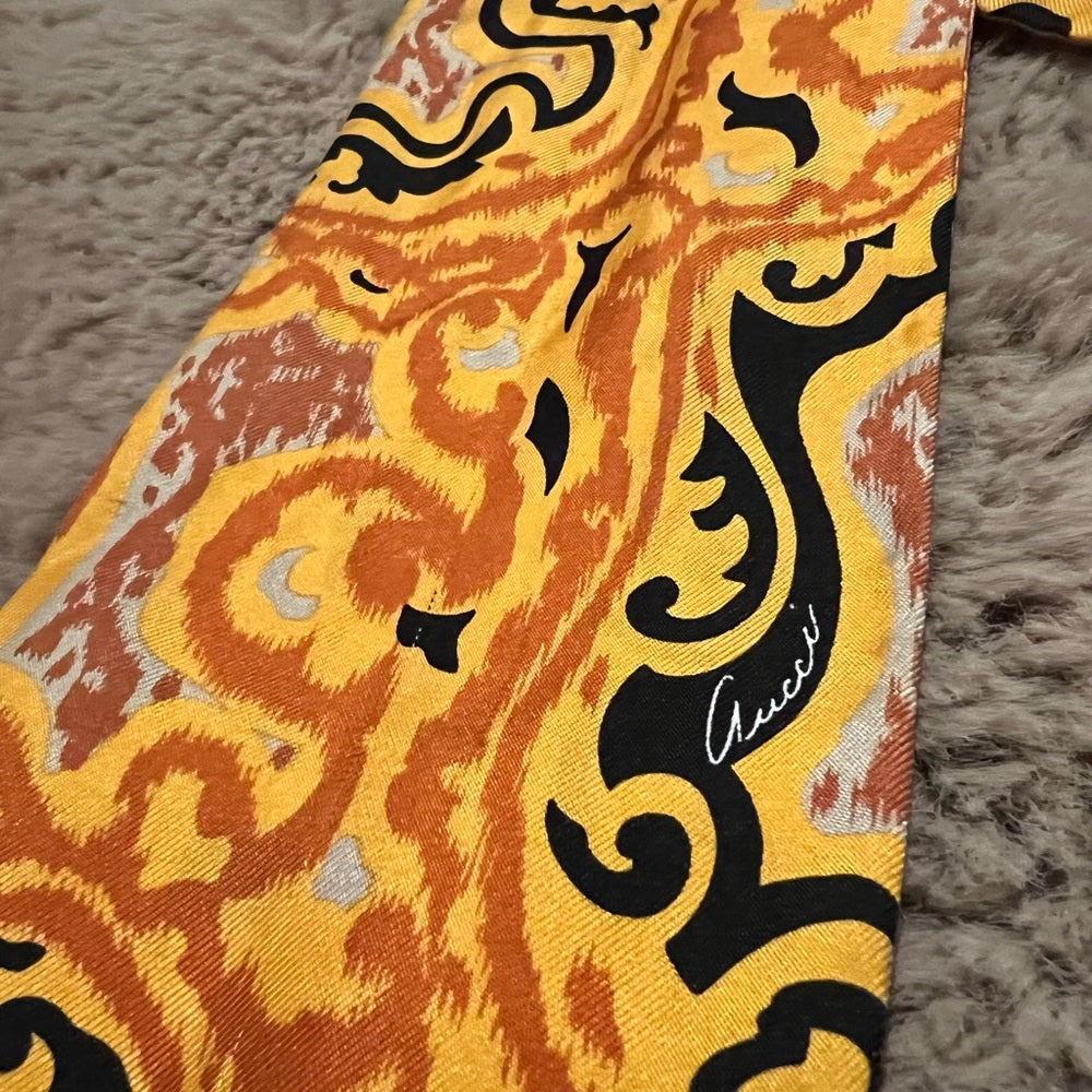 GUCCI 100% silk bow neck scarf yellow/orange