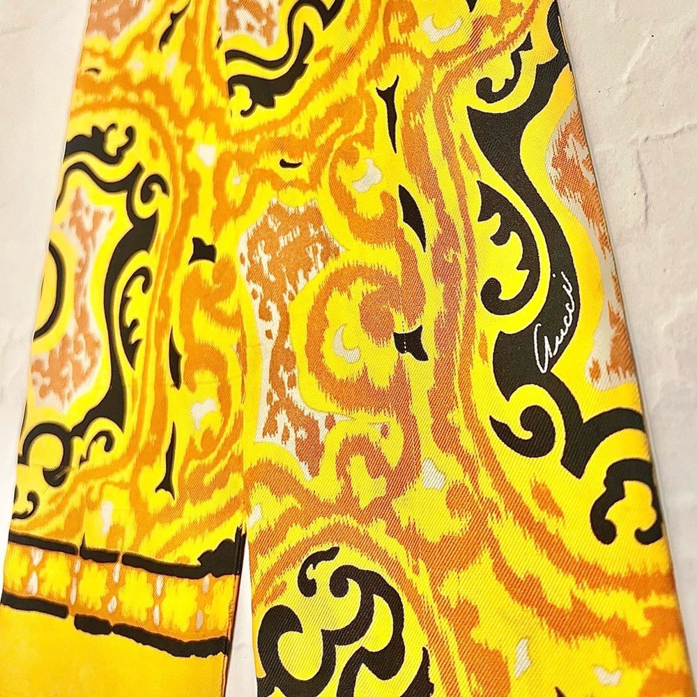 GUCCI 100% silk bow neck scarf yellow/orange