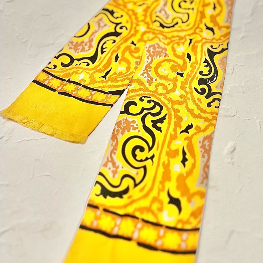 GUCCI 100% silk bow neck scarf yellow/orange