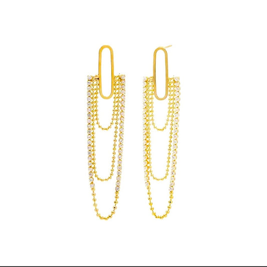 ADINA EDEN Triple ball chain x tennis drop stud earrings