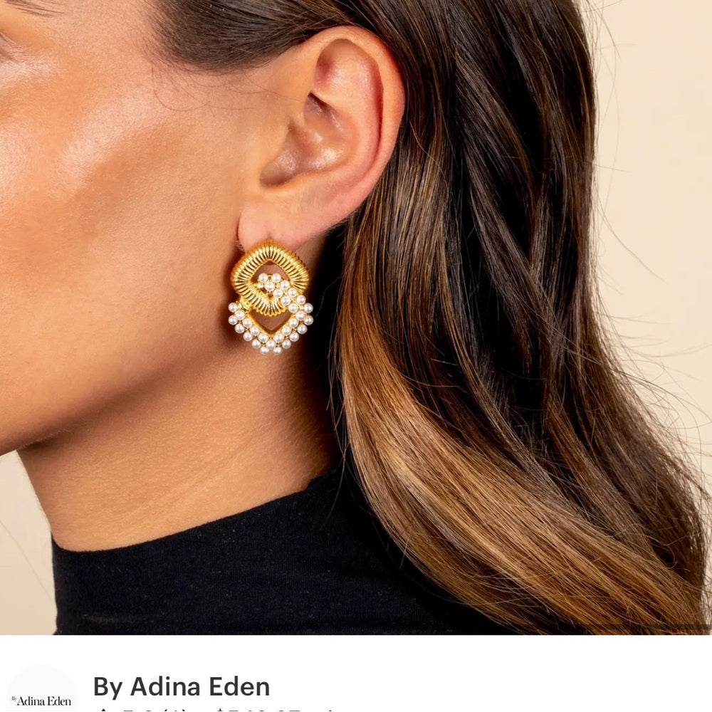 ADINA EDEN Gold/pearl drop stud earrings