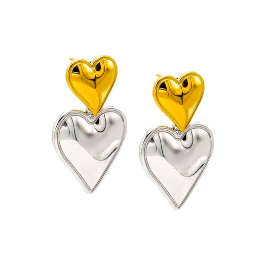 ADINA EDEN Two Tone Double Heart Drop stud earrings