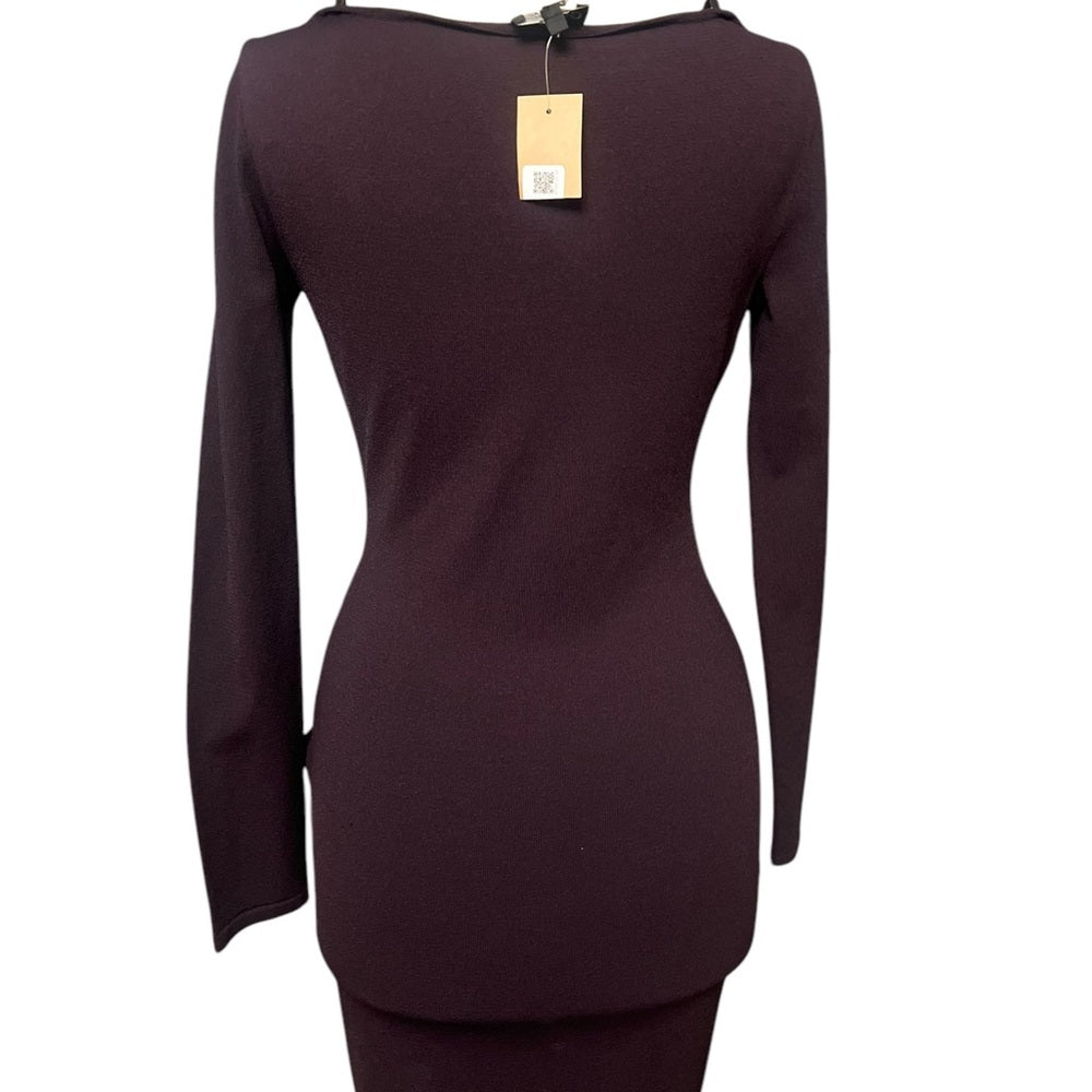 GUCCI boat neck fitted midi dress eggplant