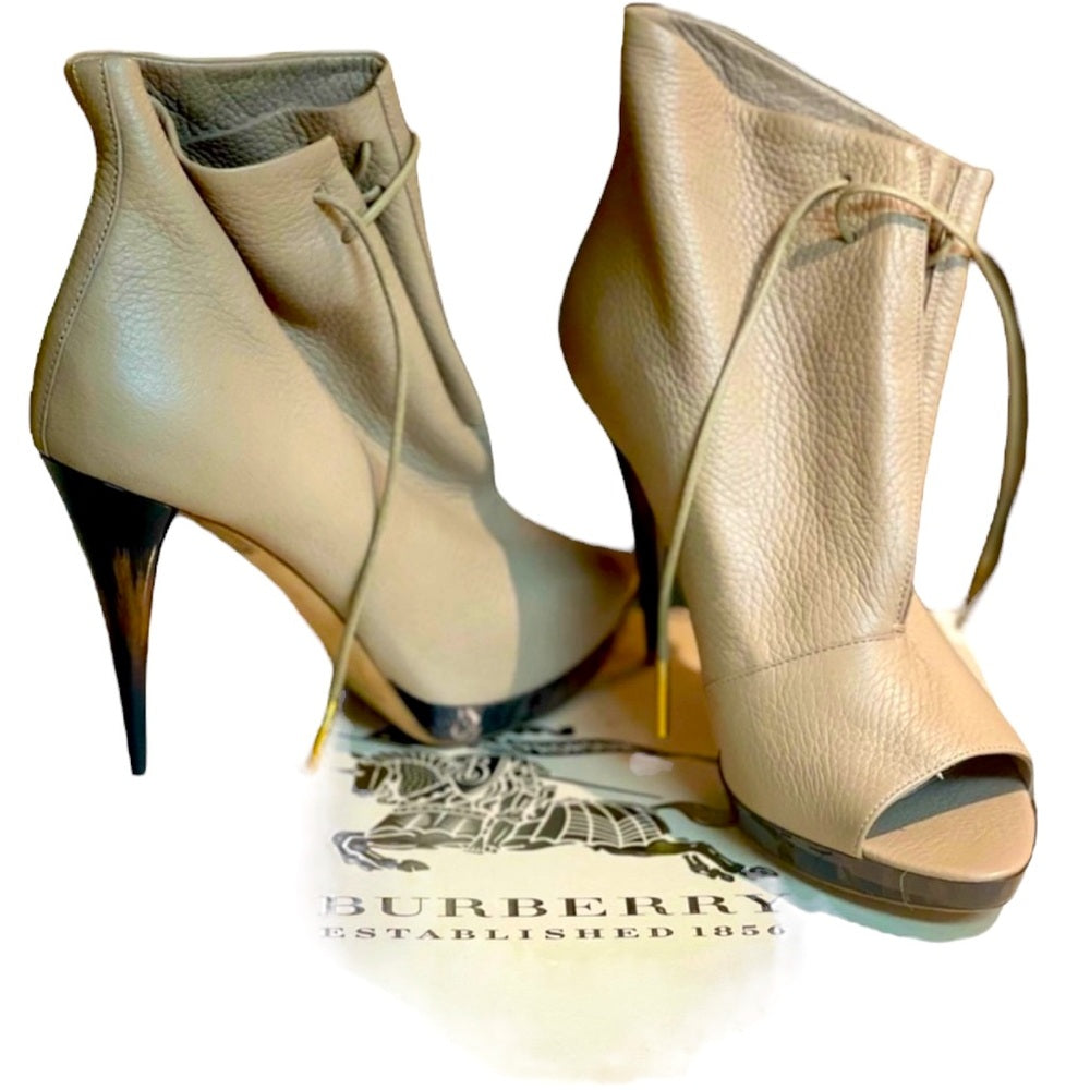 BURBERRY leather peep toe ankle boots