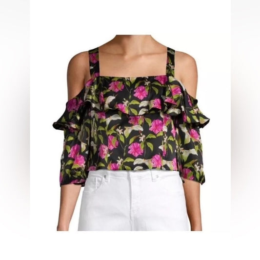 MILLY ruffle crop top cold shoulder Calla lily sleeve