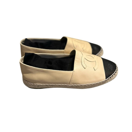 CHANEL beige leather lambskin espadrille