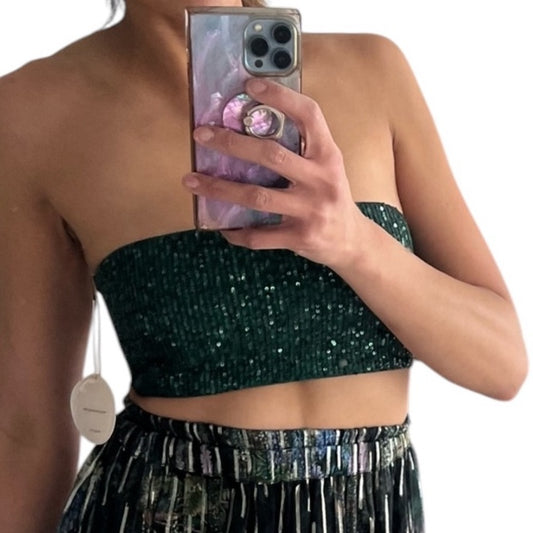 CAMILA COELHO green sequin tube top