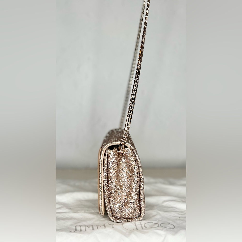 JIMMY CHOO rose gold clutch with chain strap