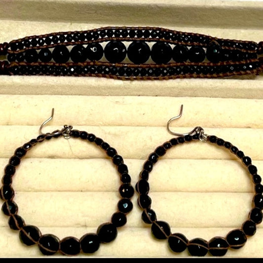 CHAN LUU onyx hoops and bracelet set