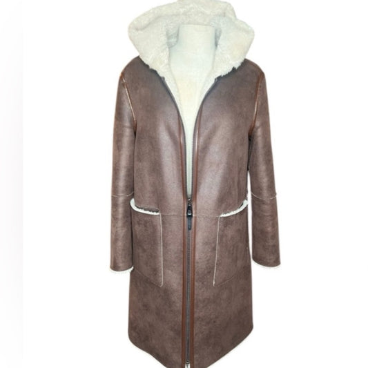 DKNY Hooded Faux Shearling coat