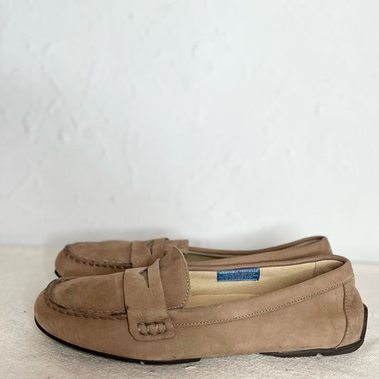 ROCKPORT tan suede slip on loafers