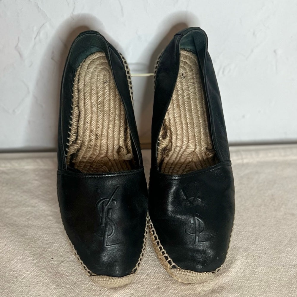 YSL black leather espadrille flats